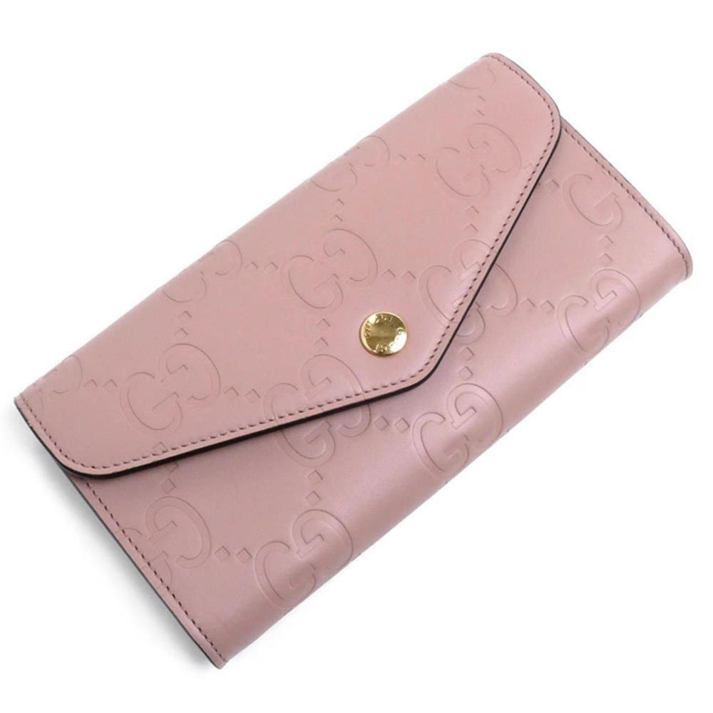 Gucci GG Continental Long Wallet Leather Rose Pink Beige
